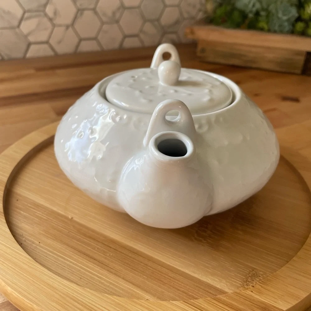 White Pier One Teapot